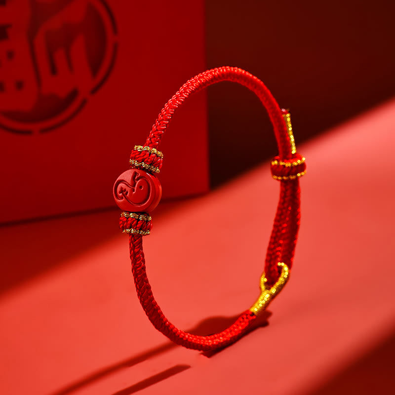 Buddhist Blessing Chinese Zodiac Red String Eight Thread Peace Knot Cinnabar Protection Luck Bracelet