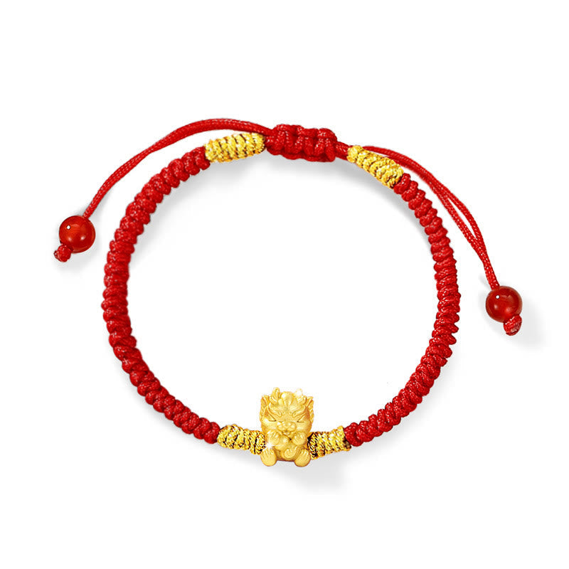 Buddhist Blessing 999 Sterling Silver Year of the Dragon Copper Coin Fortune Dragon Fu Character Luck Handcrafted Red String Braided Bracelet (Extra 30% Off | USE CODE: FS30)