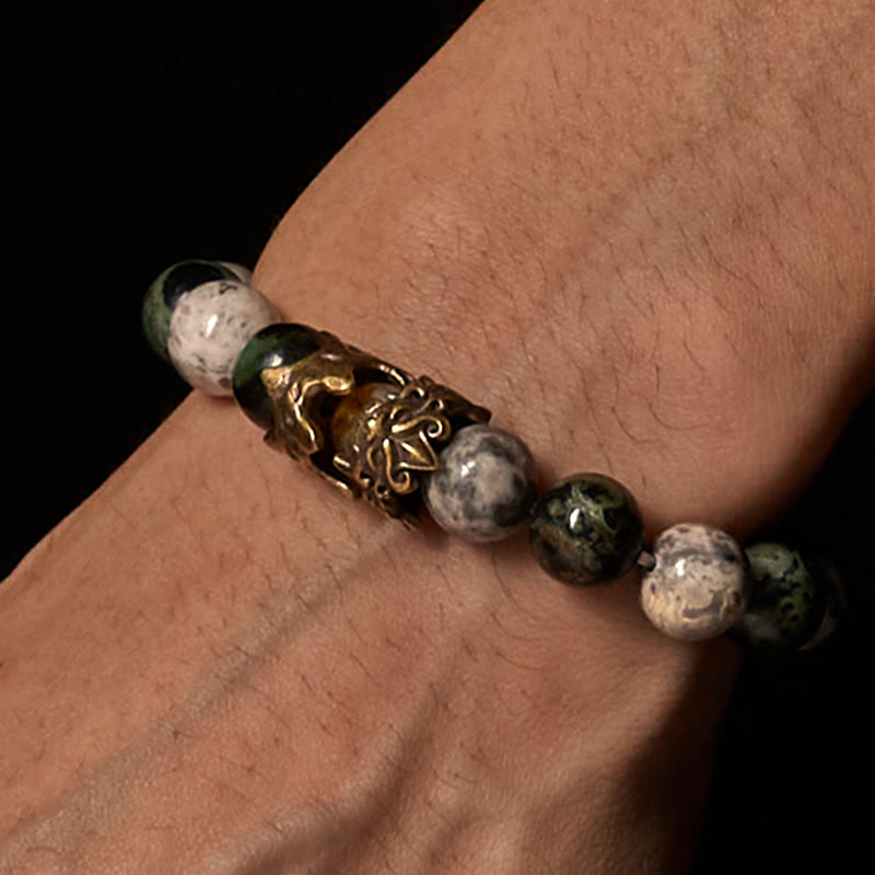 Buddhist Blessing Natural Grey Jasper Kambamba Jasper Citrine Horse Zodiac PiXiu Protection Bracelet