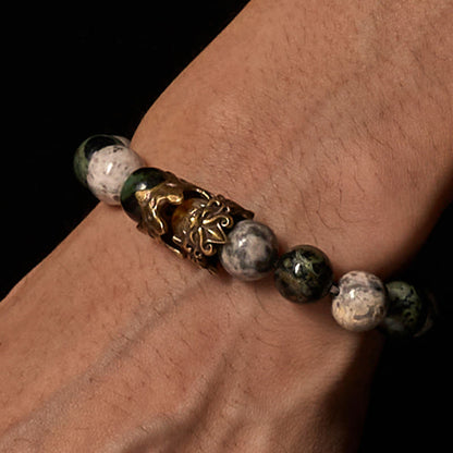 Buddhist Blessing Natural Grey Jasper Kambamba Jasper Citrine Horse Zodiac PiXiu Protection Bracelet