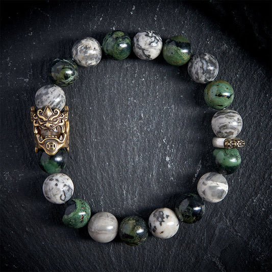 Buddhist Blessing Natural Grey Jasper Kambamba Jasper Citrine Horse Zodiac PiXiu Protection Bracelet