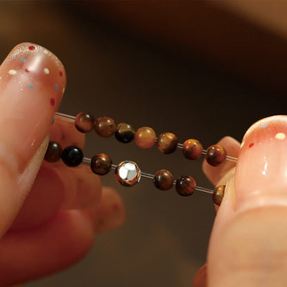 Buddhist Blessing 925 Sterling Silver Crystal Beads White Jade Black Onyx Blessing Elastic Ring