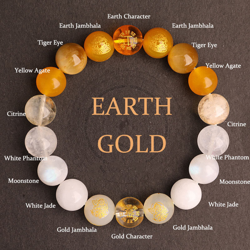 Buddhist Blessing Five Elements Various Agate Crystal South Red Agate Strawberry Quartz Sun Stone Citrine Luck Bracelet