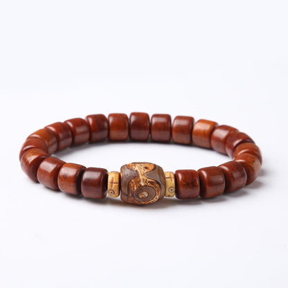 Buddhist Blessing Tibetan Bone Beads Three-Eyed Dzi Bead Sheep Horn Red Agate Strength Bracelet