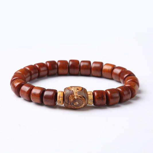 Buddhist Blessing Tibetan Bone Beads Three-Eyed Dzi Bead Sheep Horn Red Agate Strength Bracelet