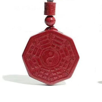 Buddhist Blessing Natural Cinnabar Bagua Taishang Laojun Fu Character Calm Necklace Pendant