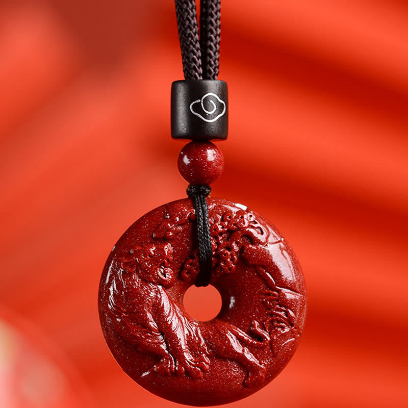 Buddhist Blessing Chinese Zodiac Cinnabar Peace Buckle Calm Necklace Pendant