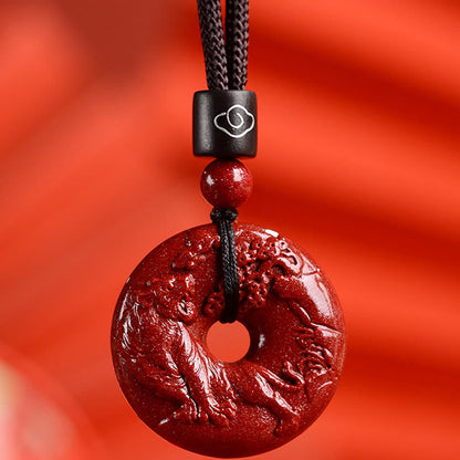 Buddhist Blessing Chinese Zodiac Cinnabar Peace Buckle Calm Necklace Pendant