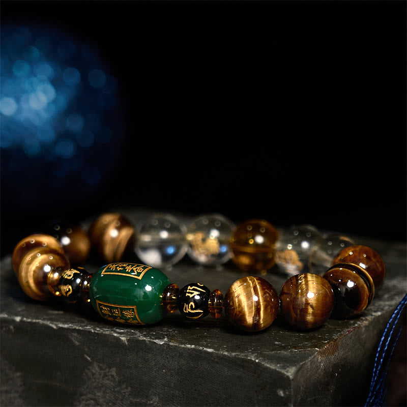 Buddhist Blessing Chinese Zodiac Tiger Eye White Crystal Courage Bracelet