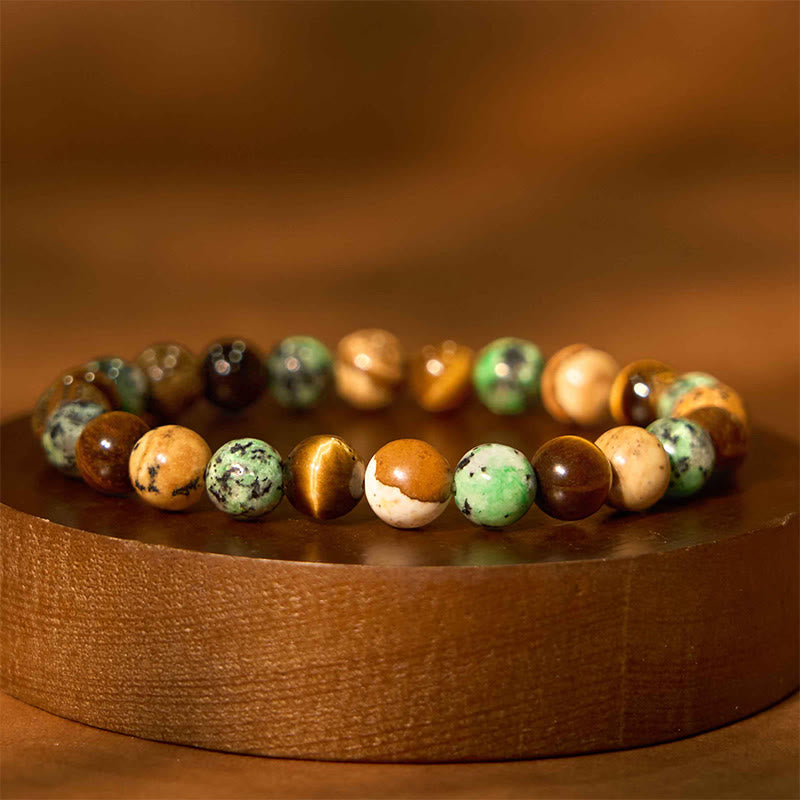 Buddhist Blessing Natural Picture Jasper Turquoise Tiger Eye Mix And Match Beads Protection Bracelet