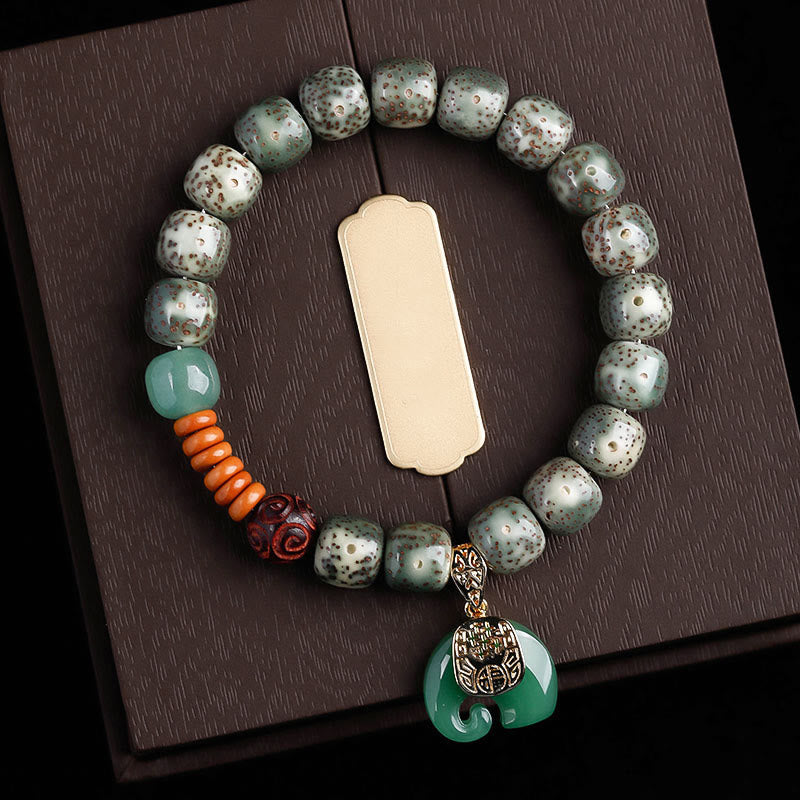 Buddhist Blessing Hand PolishedStar Moon Bodhi Seed Elephant Pattern Inner Peace Bracelet