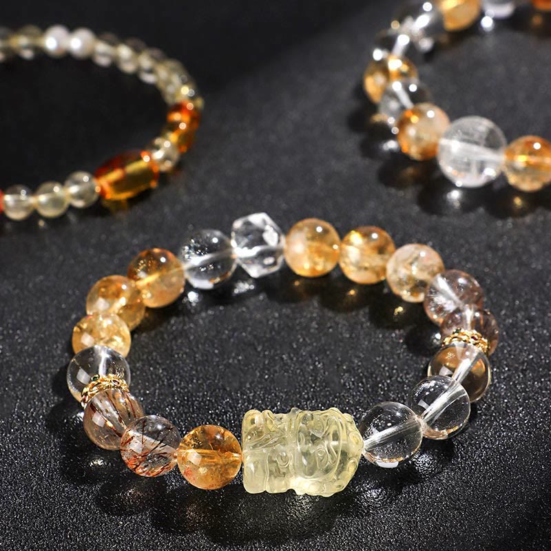 Buddhist Blessing Natural Citrine Pearl Topaz White Crystal Protection Bracelet