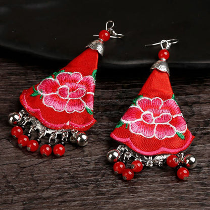 Buddhist Blessing Handmade Yi Embroidery Flower Harmony Earrings