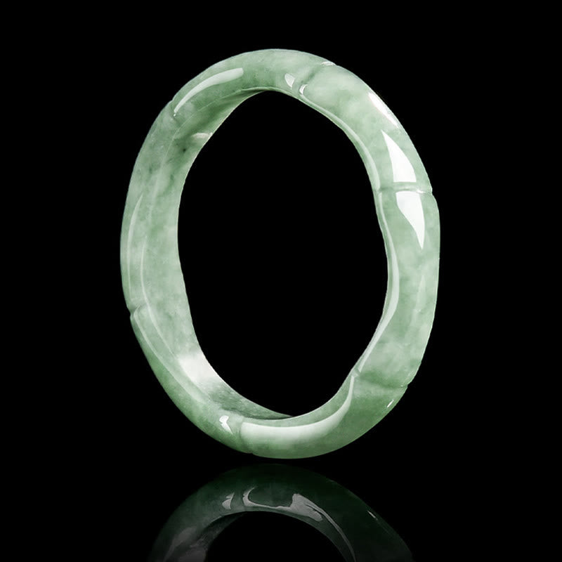 Buddhist Blessing Natural Bamboo Design Jade Abundance Ring