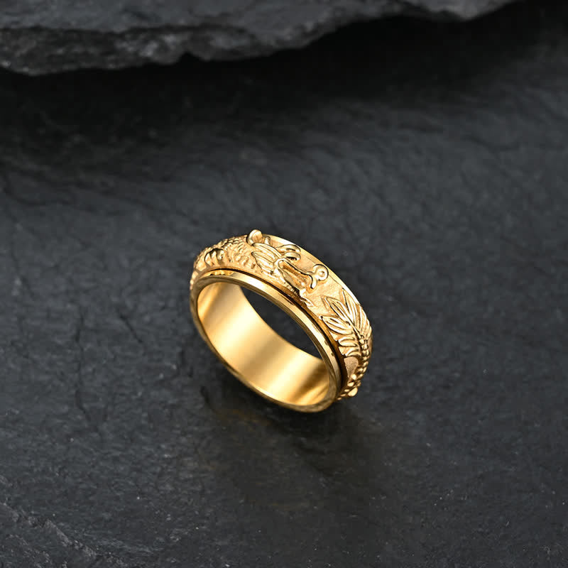 Buddhist Blessing Dragon Titanium Steel Stimulation Rotatable Ring