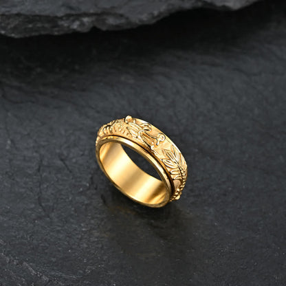 Buddhist Blessing Dragon Titanium Steel Stimulation Rotatable Ring