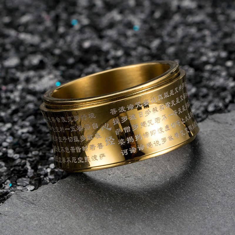 Buddhist Blessing Tibetan Miniature Scriptures Heart Sutra Titanium Steel Spinner Balance Ring