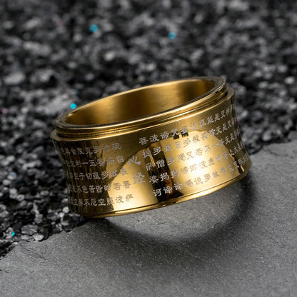 Buddhist Blessing Tibetan Miniature Scriptures Heart Sutra Titanium Steel Spinner Balance Ring