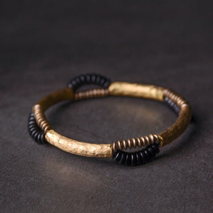 Buddhist Blessing Vintage Ebony Wood Copper Luck Wealth Handmade Bracelet