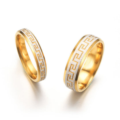 Buddhist Blessing Tibetan Great Wall Pattern Titanium Steel Balance Ring