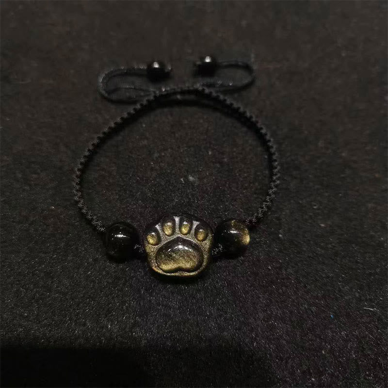 Buddhist Blessing Natural Silver Sheen Obsidian Gold Sheen Obsidian Cat Claw Soothing Braided Bracelet
