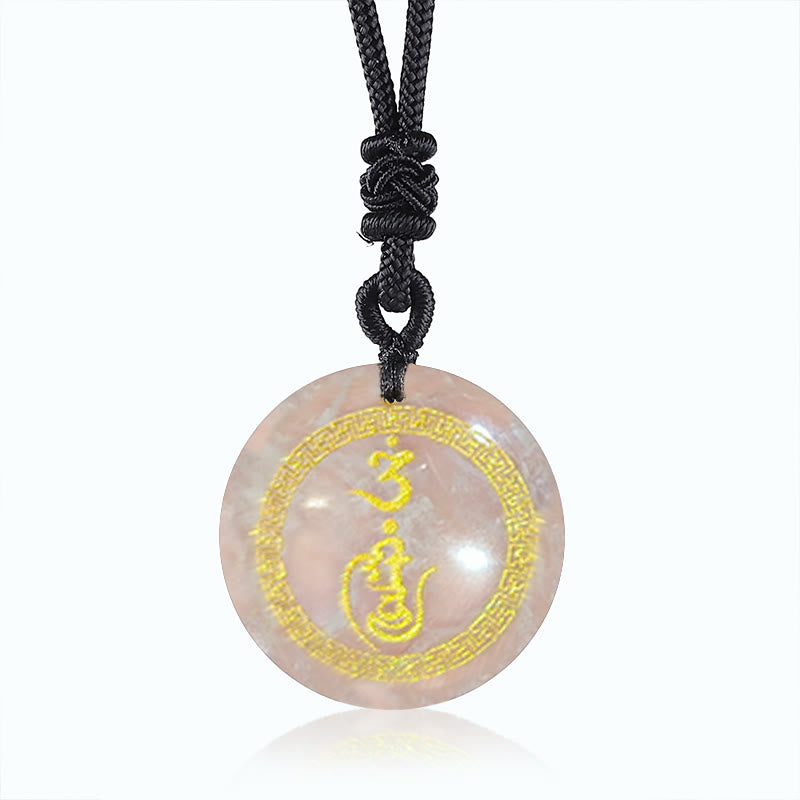 Buddhist Blessing Swastika Pattern Vajra Protection Mantra Natural Various Crystal Black Obsidian Purification Necklace Pendant