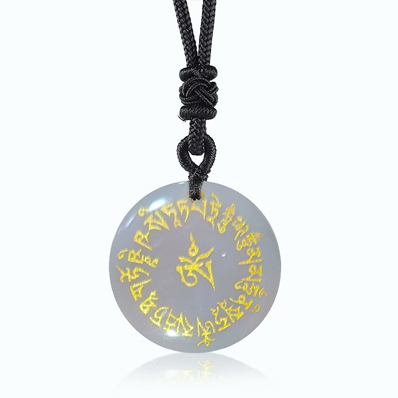 Buddhist Blessing Fortune-gathering Mantra Natural Various Crystal Black Obsidian Fulfilment Necklace Pendant