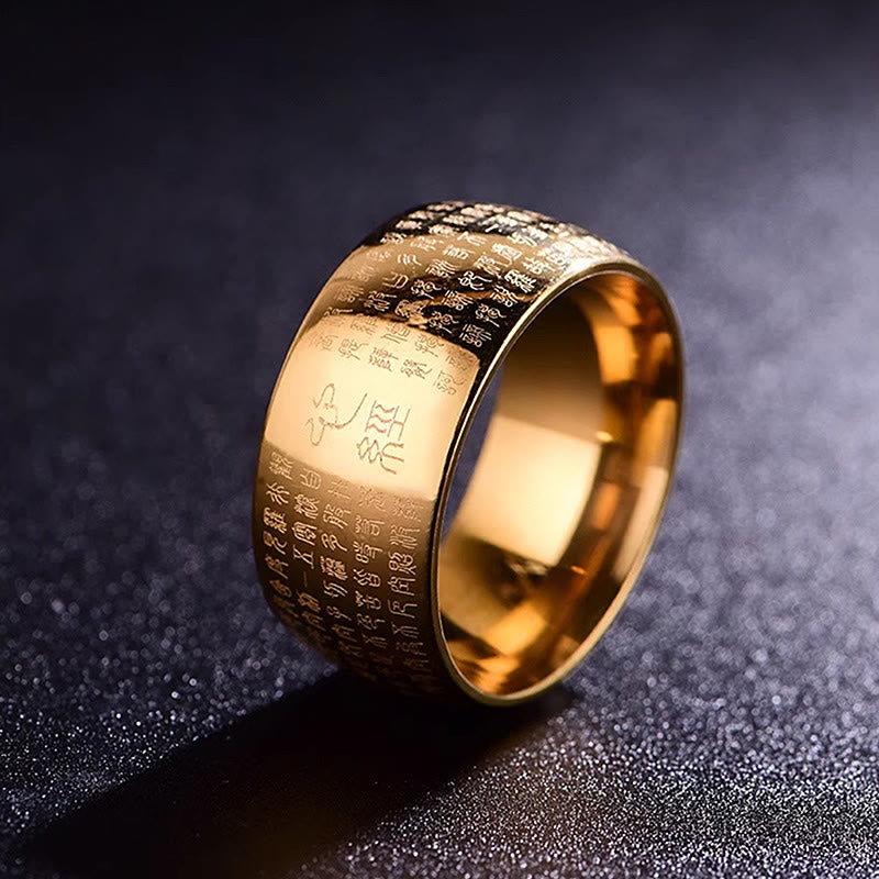 Buddhist Blessing Tibetan Seal Heart Sutra Titanium Steel Balance Ring
