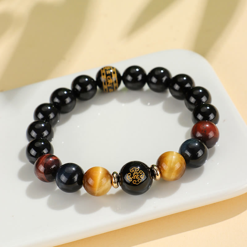 Buddhist Blessing Black Onyx Tiger Eye Om Mani Padme Hum Chinese Zodiac Natal Buddha Support Bracelet