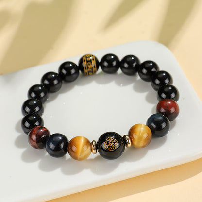 Buddhist Blessing Black Onyx Tiger Eye Om Mani Padme Hum Chinese Zodiac Natal Buddha Support Bracelet