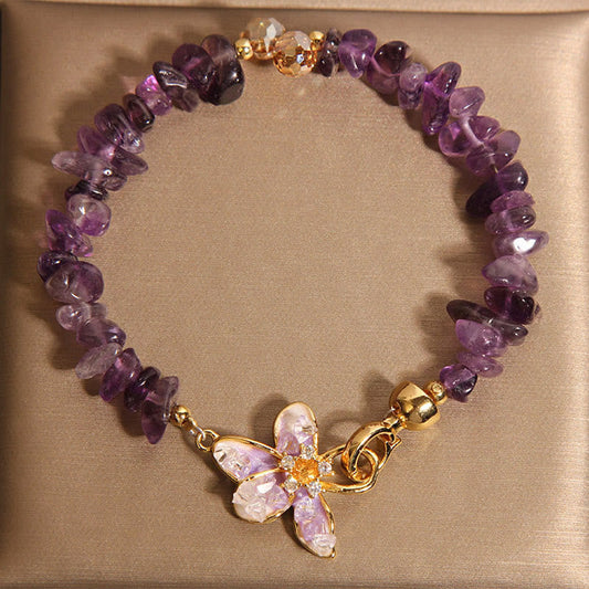 Buddhist Blessing Natural Irregular Gravel Amethyst Blue Crystal Wisteria Balance Bracelet