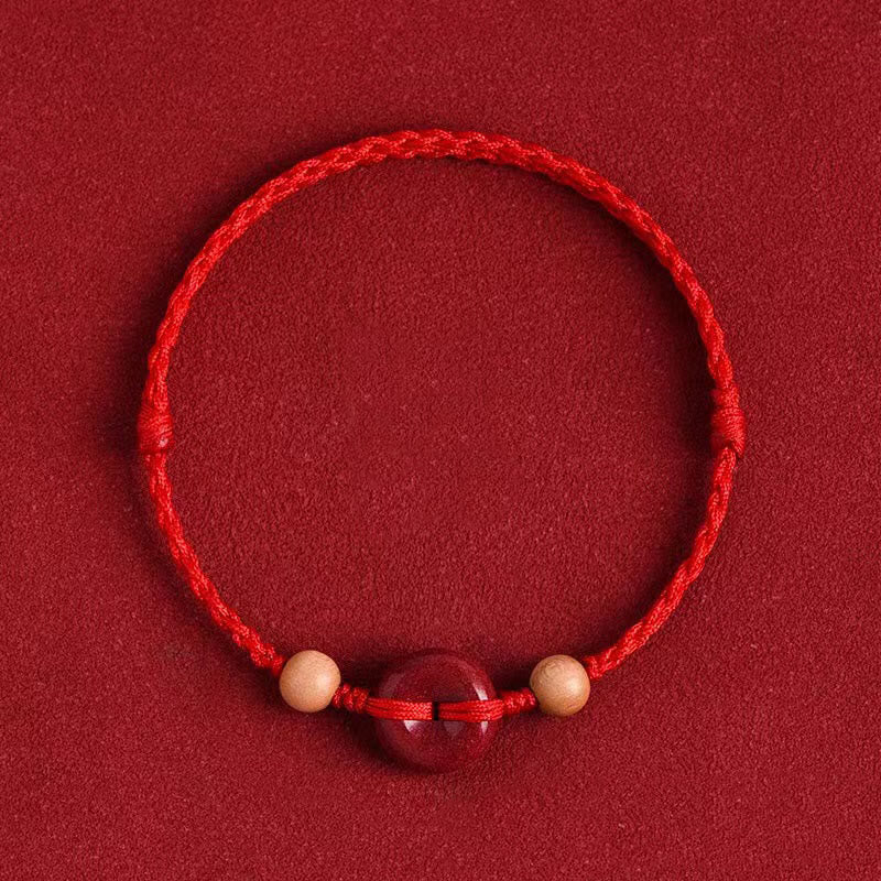 Buddhist Blessing Peach Wood Peace Buckle Cinnabar Wealth String Bracelet Anklet