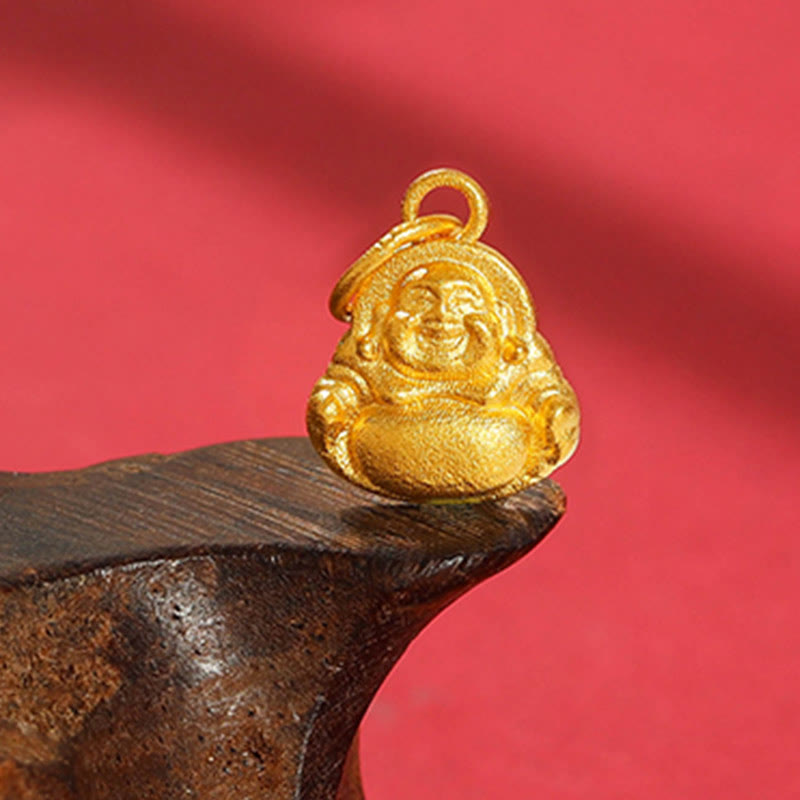 Buddhist Blessing 999 Gold Mini Laughing Buddha Luck Wealth Necklace Pendant