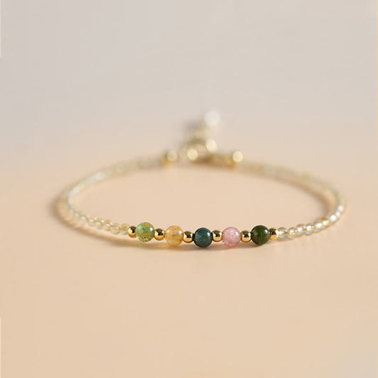 Buddhist Blessing 2.5mm Ultra-thin Citrine Tourmaline 14K Gold Filled Copper Beads Prosperity Bracelet