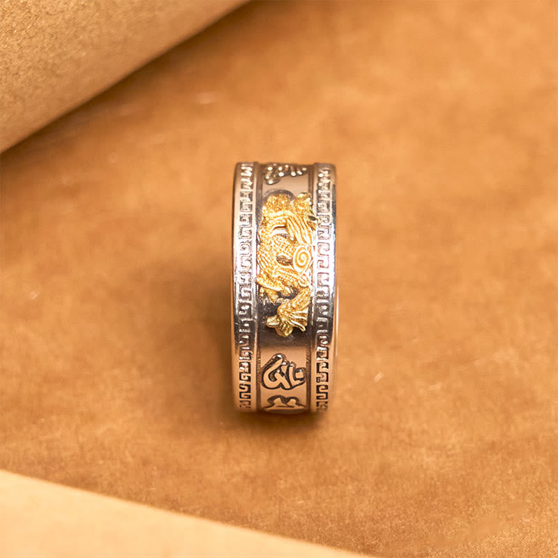 Buddhist Blessing Dragon Pattern Heart Sutra Copper Strength Ring