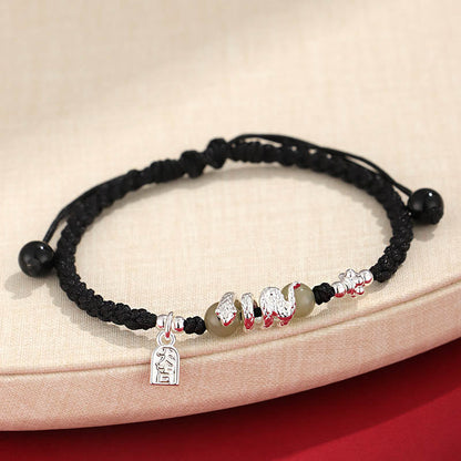 Buddhist Blessing Hetian Jade Year of the Snake String Protection Braided Bracelet