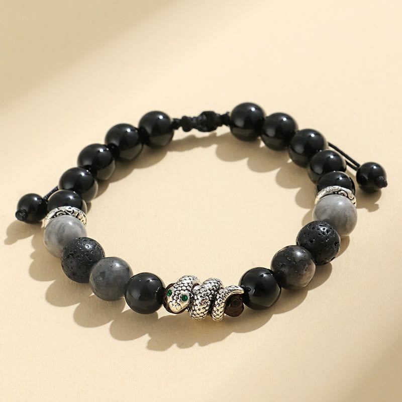 Buddhist Blessing Black Onyx Black Glitter Stone White Agate White Turquoise Year Of The Snake Protection Bracelet