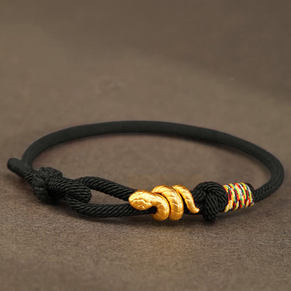 Buddhist Blessing 999 Gold Year of the Snake Design Handmade Luck Protection Rope Braided Bracelet