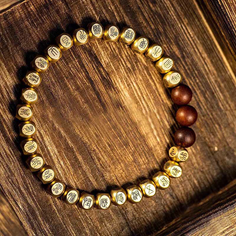 Buddhist Blessing Copper Brass Lightning Struck Jujube Wood Beads Wealth Bracelet
