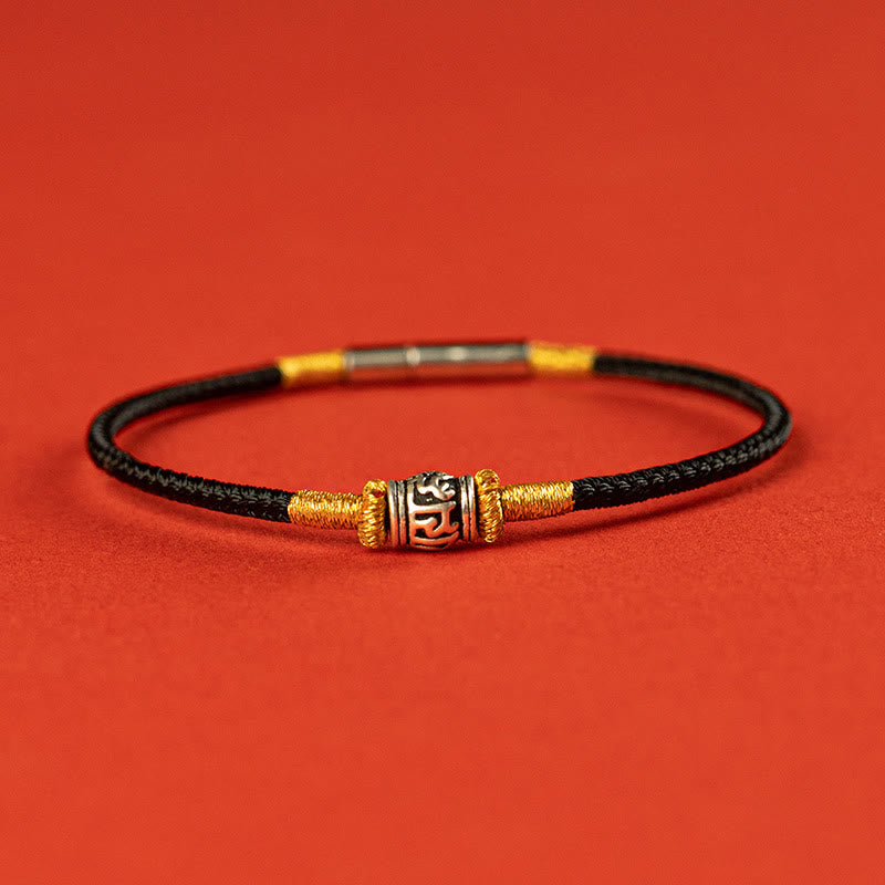 Buddhist Blessing Red String Black String Six True Words 925 Sterling Silver Peace Bracelet