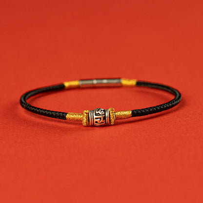 Buddhist Blessing Red String Black String Six True Words 925 Sterling Silver Peace Bracelet