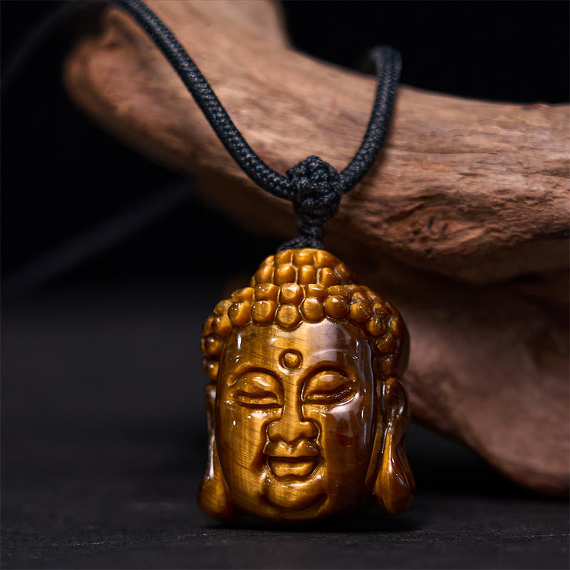 Buddhist Blessing Tiger Eye String Buddhist Blessing Head Courage Necklace Pendant