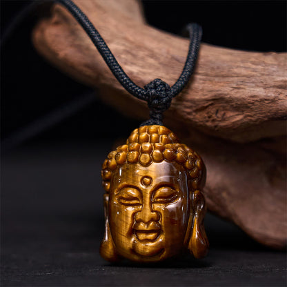 Buddhist Blessing Tiger Eye String Buddhist Blessing Head Courage Necklace Pendant
