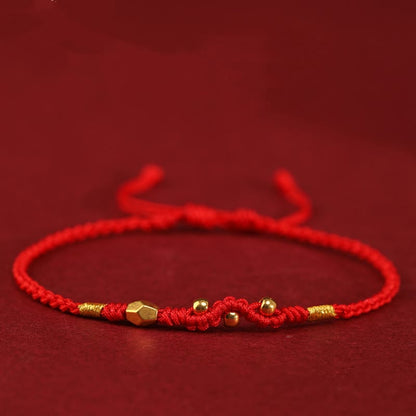 Buddhist Blessing 999 Gold Year of the Snake Mini Gold Bead Handmade Luck Protection Braided Bracelet