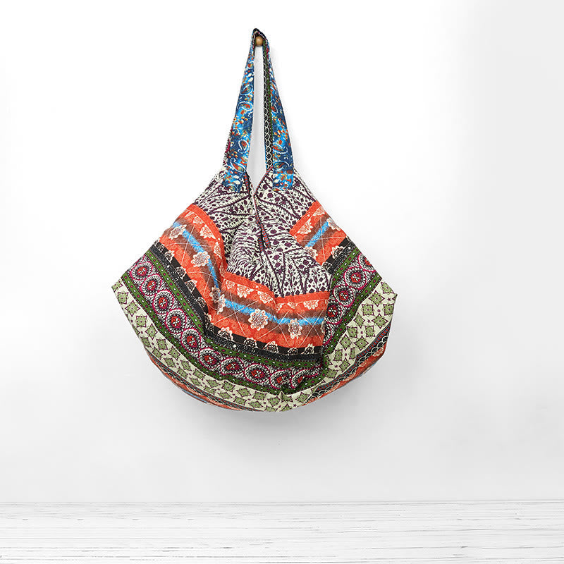 Buddhist Blessing Colored Stripes Pattern Cotton Shoulder Bag