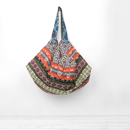 Buddhist Blessing Colored Stripes Pattern Cotton Shoulder Bag