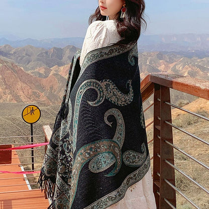 Buddhist Blessing Tibetan Cashew Flower Tassel Shawl Fall Winter Cozy Travel Scarf Wrap