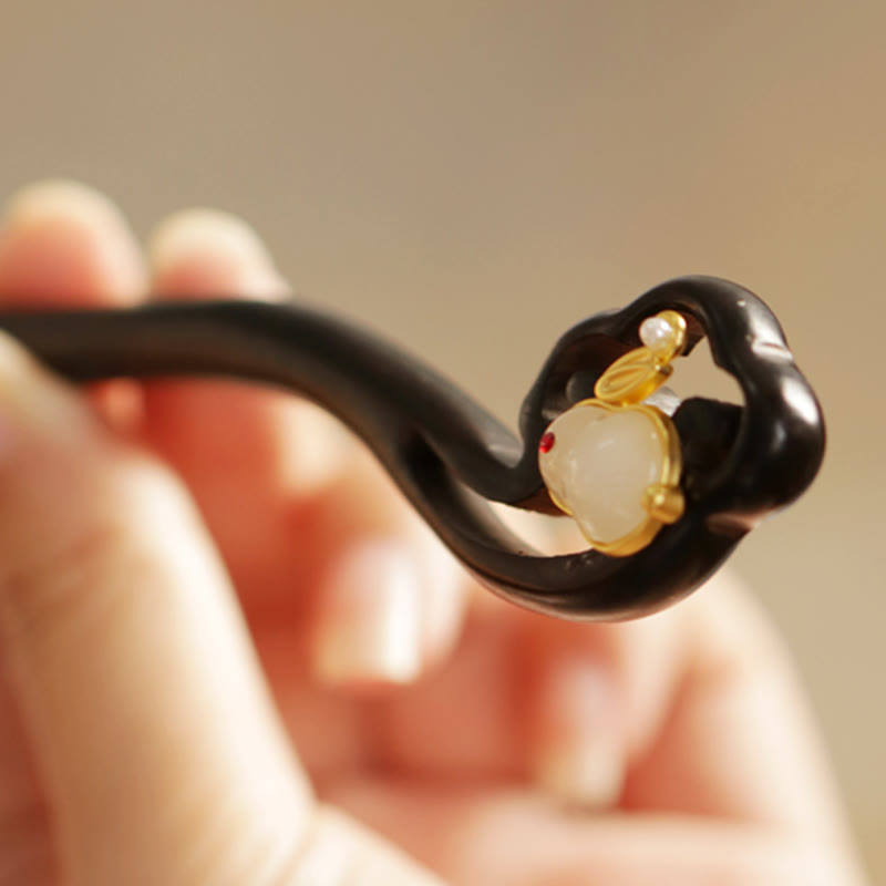 Buddhist Blessing Auspicious Cloud Sandalwood Rabbit Protection Hairpin