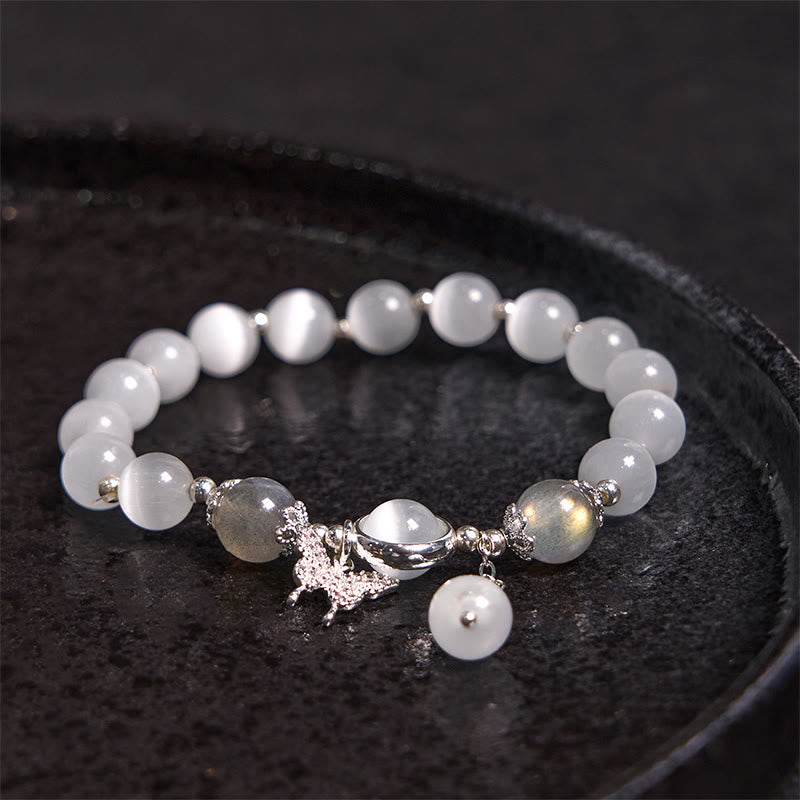 Buddhist Blessing Cat's Eye Moonstone Butterfly Star Charm Support Bracelet
