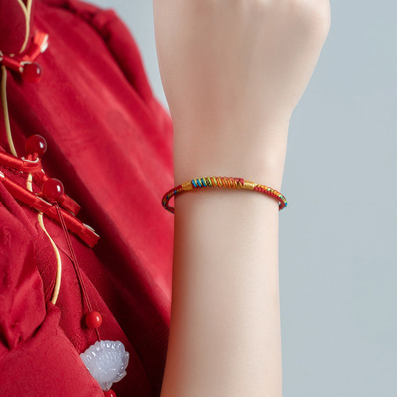 Buddhist Blessing Multicolor Red String Alloy 925 Sterling Silver Buckle Protection Bracelet